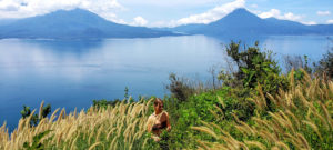 views of volcanos on lake atitlan guatemala
